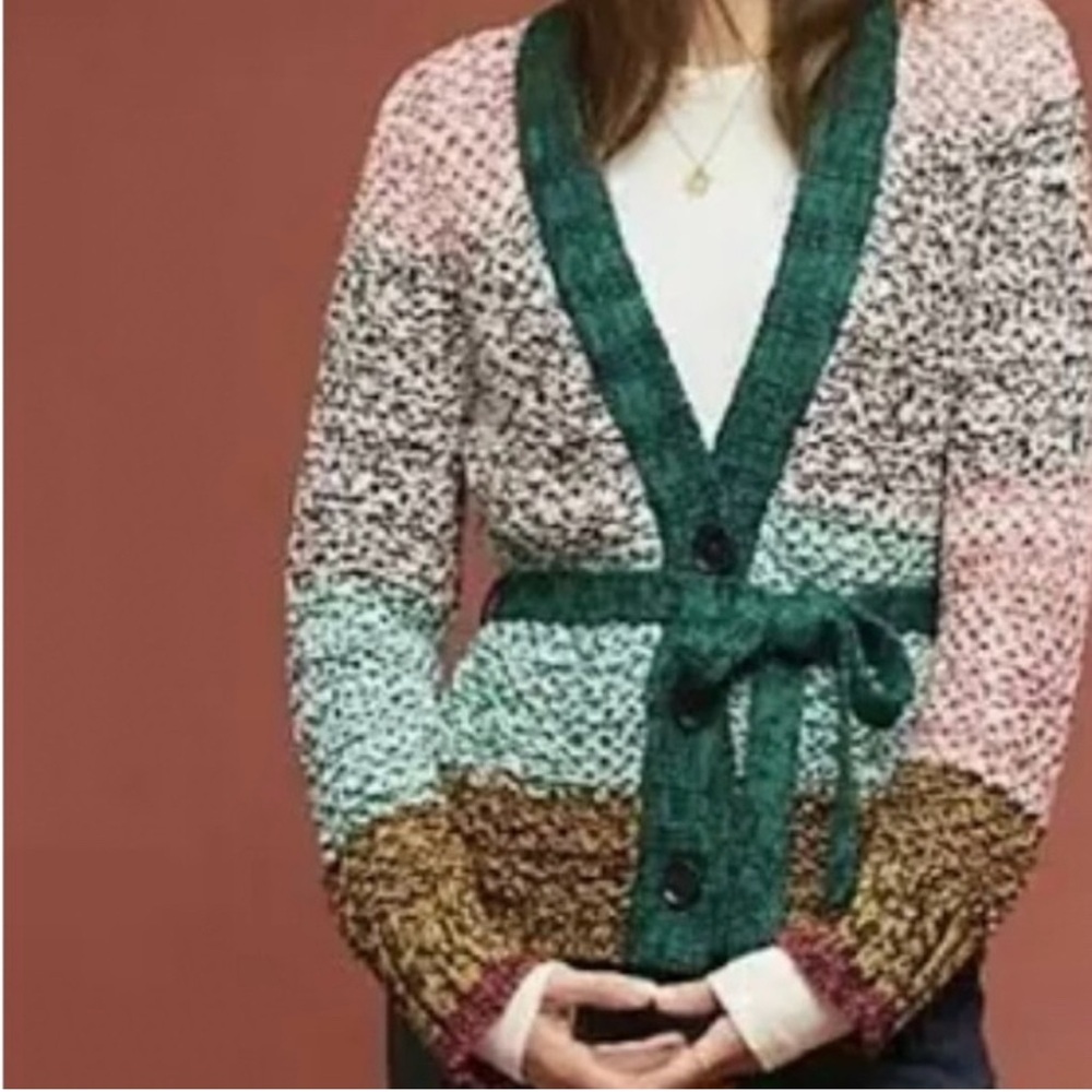 Maeve by Anthropologie Harmony Multi-Color Belted Knit Cardigan | M